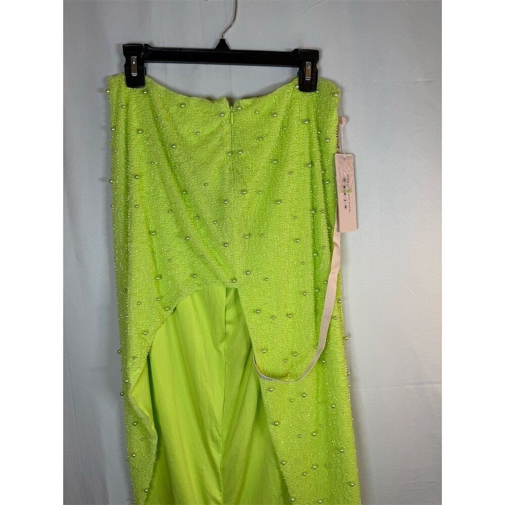 Oh Polly Skirt Womens Size 10 Lime Green Pearl Embellished Midi High - Picture 7 of 12